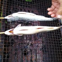 釣り堀でつった魚です。下処理をして塩をふってくれました。