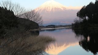 逆さ富士が綺麗な湖