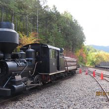 木曽のヒノキを運搬した蒸気機関車の展示もあります