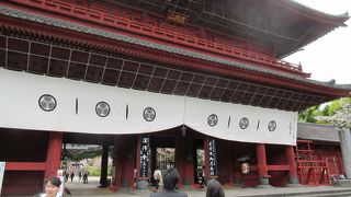 見上げる大門です