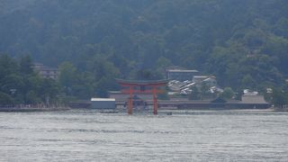 海から鳥居を眺めることができる。