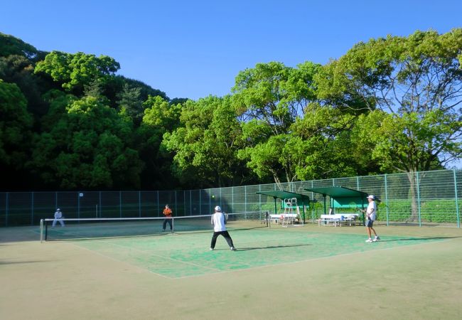 遊歩道とテニスコートがあります