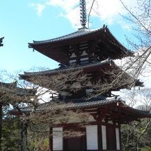 三重塔と咲いたらさぞかし綺麗だろうと思われる桜