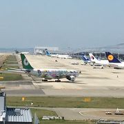 展望台からの離陸する飛行機