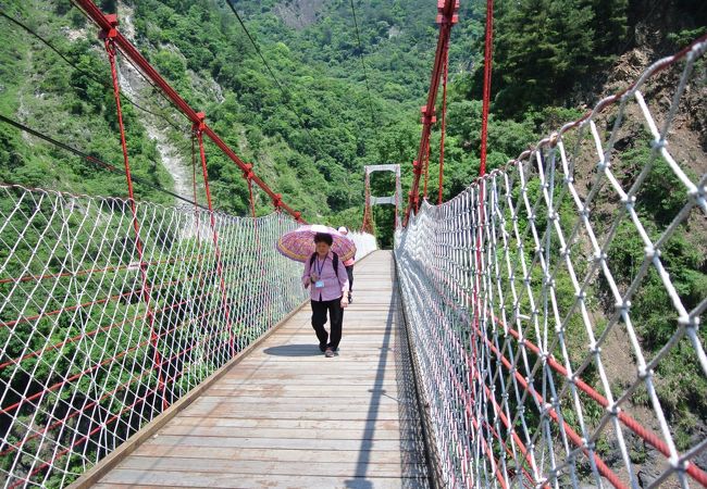 温泉の前に周囲に有る歩道で山歩きに挑戦。吊り橋も有る