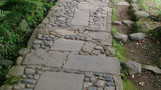 大小の自然石や切り石を組み合わせた散策路