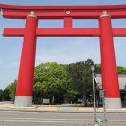 巨大な赤い鳥居が印象的！