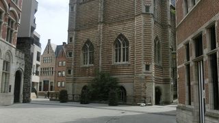 道に面した部分だけ立派な奇妙な形の建物です。