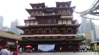 チャイナタウンにある朱色の寺院