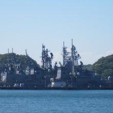対岸の米軍基地に停泊中の軍艦も見ることができる