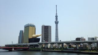 東京スカイツリーと並んで見える金色の飾り
