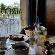 プラハ城眺めながらの朝食