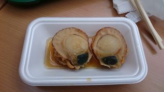 焼きホタテ、かぼちゃまんが美味しい