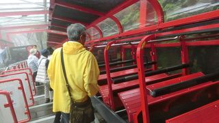 雨の中ケーブルカー、トロッコ、ロープウェイに乗った