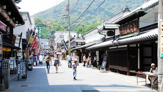 土産屋で埋め尽くされた賑やかな通りです