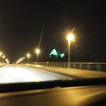 唐津城に向かって。夜景。