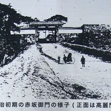 江戸時代の赤坂御門の外側の「高麗門」の写真です。