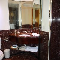 右にシャワーブース、左側にバスタブがあります