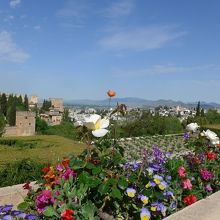 庭園から見たアルハンブラ宮殿の眺望