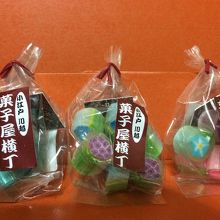 松陸製菓さんの飴。てるてる坊主と傘・紫陽花・朝顔