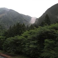 部屋の窓から見える山々