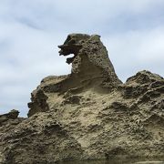 秋田県の名物岩のゴジラ岩です。見る角度で形が変わるので、ある場所まで降りないとゴジラに見えません。
