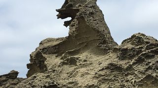 秋田県の名物岩のゴジラ岩です。見る角度で形が変わるので、ある場所まで降りないとゴジラに見えません。
