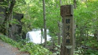 迫力がある魚止めの滝