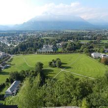 市街地とは反対側の森と山の風景