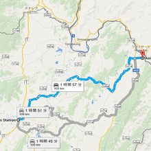 チェンライからチェンコンへのバスの運行経路です。約２時間です