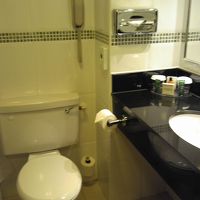 左側にバスタブ上方にシャワー、きつきつで1枚に全部入らない。