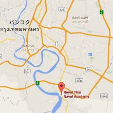 海軍兵学校の位置です。国道沿いでチャオプラヤー川岸の傍です