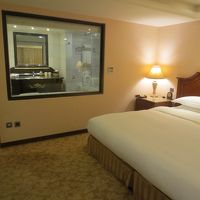 バスルームがガラス越しに見える客室。意味は感じませんが…