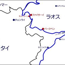 ラオスにおけるスローボートの経路です。ルアンパバンもあります