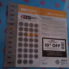 ミュニ・パスポート。購入後、使う月、日を自分でスクラッチ。