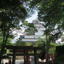 ５神社の石段途中からお城