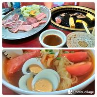 夕食は一人前焼肉も十分な量で霜降り和牛やカルビ等＆ソウル冷麺