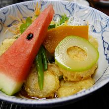 揚げ帆立と小海老のみぞれそば