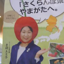 おいしい山形プラザの店内での山形特産のサクランボの案内です。