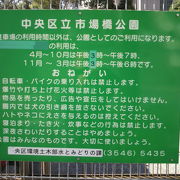 市場橋公園は、市場外市場の真向かいにある公園ですが、まるで駐車場のようです。