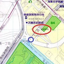 新尾張橋は、高速道路上の橋です。昔の尾張橋は、青○の位置です