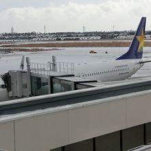 展望デッキから見るスカイマーク機。