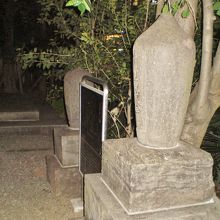 酒井抱一の墓と解説板を横側から見た写真です。本願寺境内内です