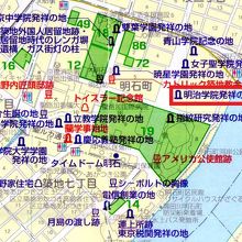 明治学院発祥の地の碑が、聖路加ガーデンの北側にあります。