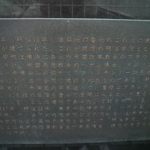 明治学院発祥の地の碑背面です。学院発祥の経緯が記されています