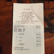 ピッツアとパスタでAS$36、ビールは１杯＄６くらい