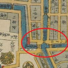 江戸時代の絵地図です。三つ橋の３橋が記載されています。