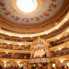 この真ん中に見える大きなカーテンの付いたところから鑑賞です。