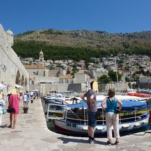 観光船の目立つ岸壁で、柵はありません