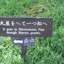 丸屋への案内標識です。Maroya(マロヤ)の表示が見えます